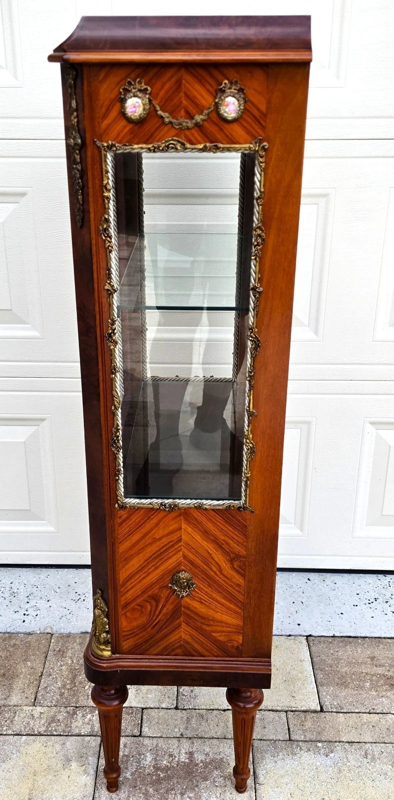 French Louis XVI Vernis Martin Style Vitrine Display Cabinet Gilt Bronze Mounts