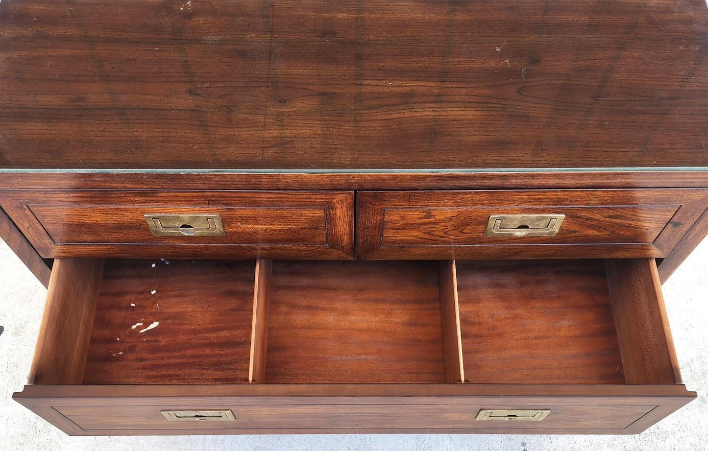 Henredon Chest Dresser Campaign Glass Top