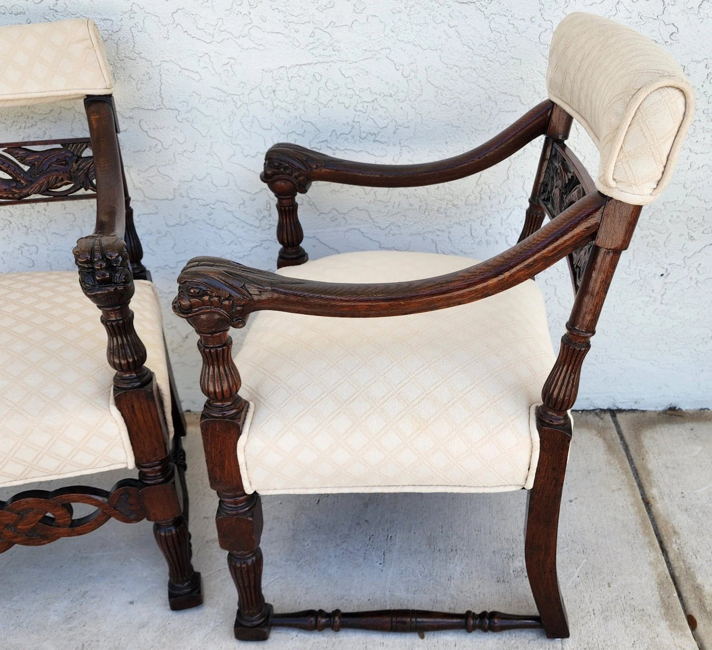 Chinoiserie Foo Dog Armchairs Pair Mid Century