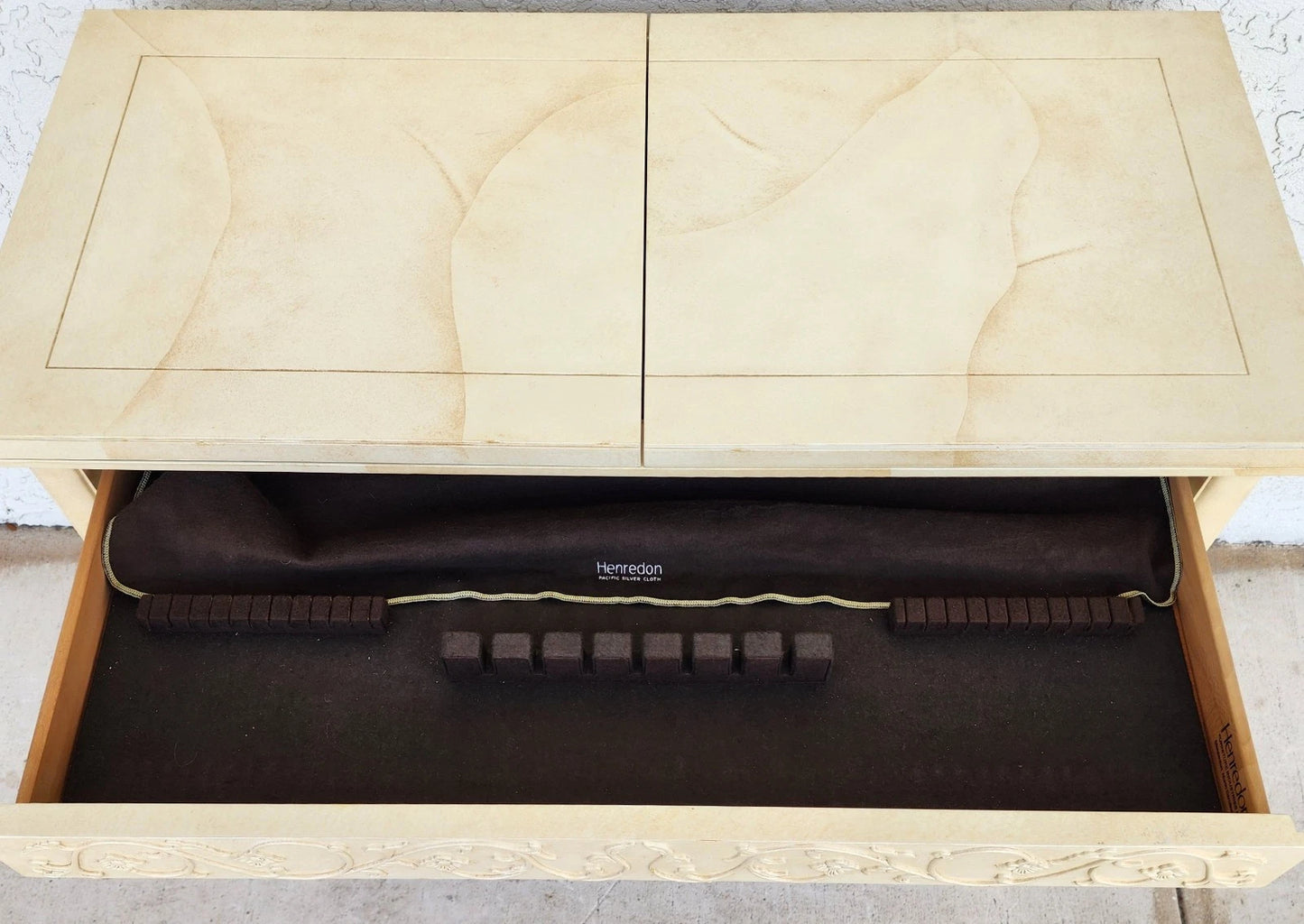 Vtg HENREDON by Roy Coleman Lacquered Bar Buffet Faux Goat Skin Asian Style