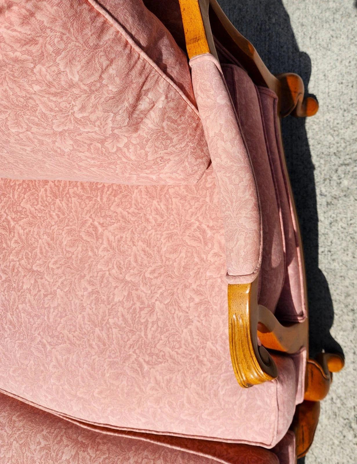 Thomasville French Provincial Louis XV Pink Damask Chair & Ottoman Set