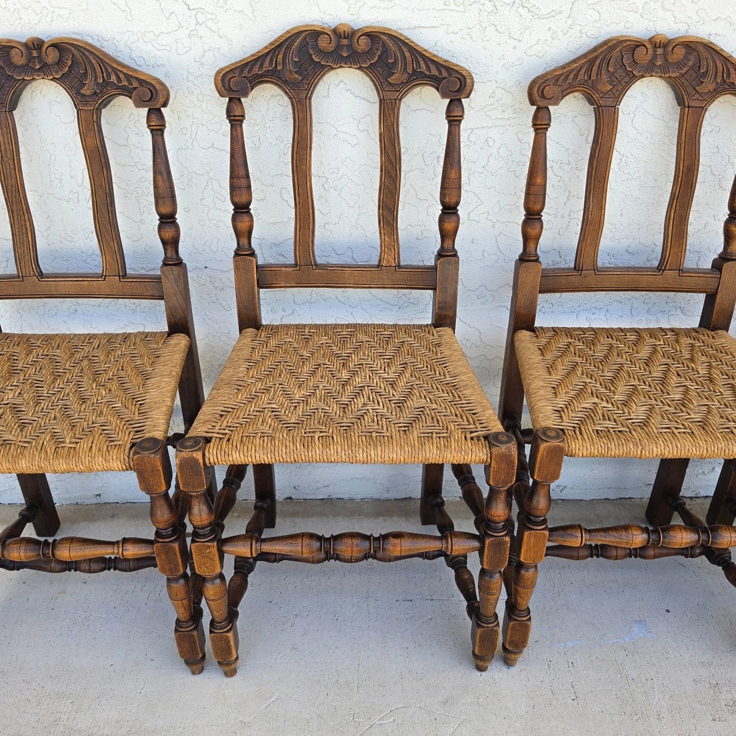 Antique 1800s Provençal Dining Chairs with Rope Seats Set of 4