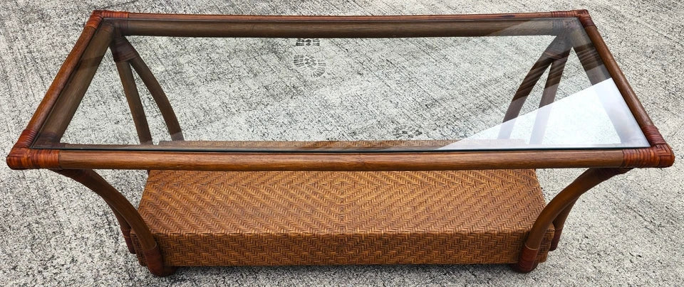 Vintage French Bamboo Wicker Coffee Table