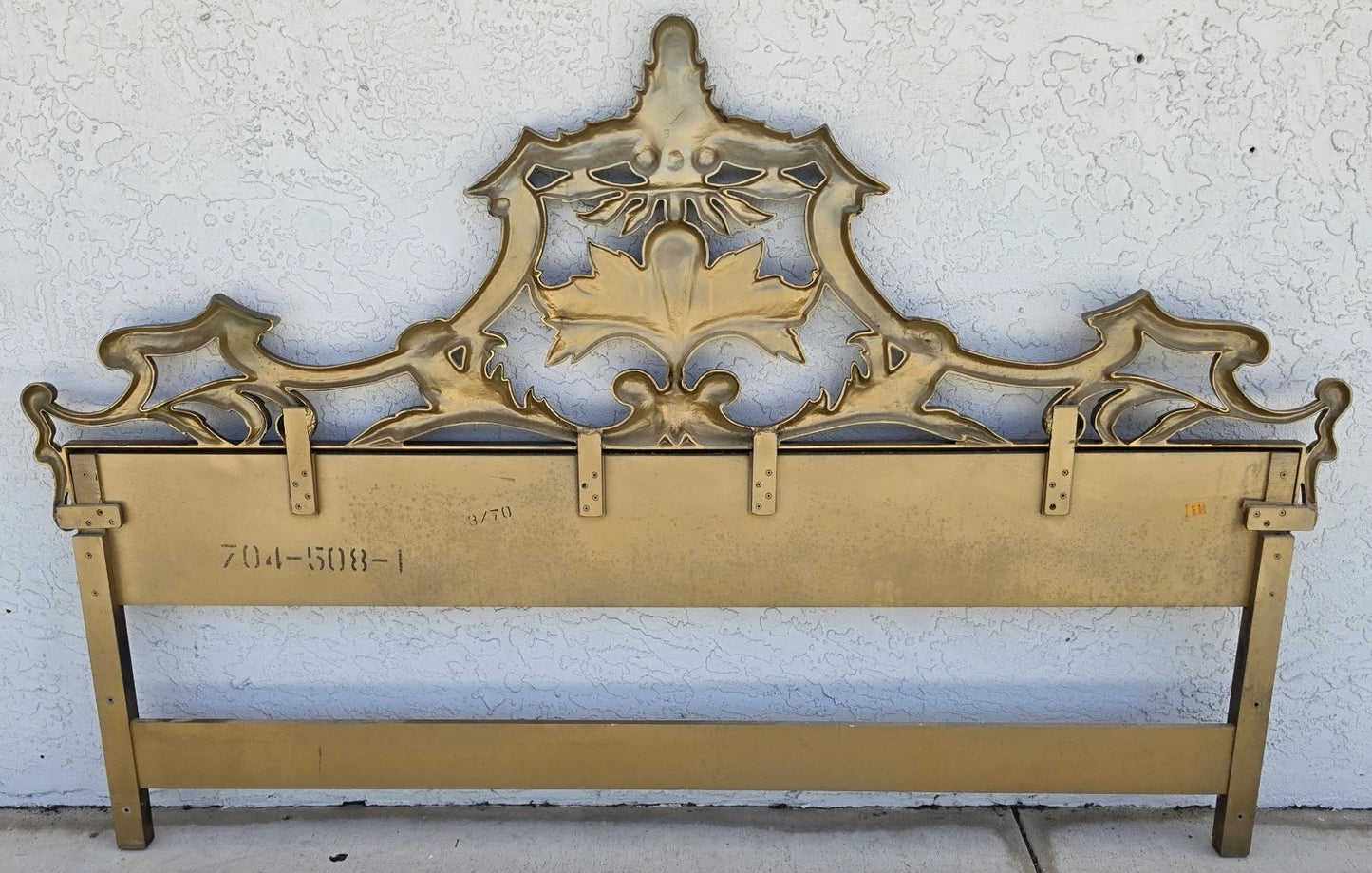 Mid Century French Rococo Louis XV Baroque Gold Gilt Metal King Headboard