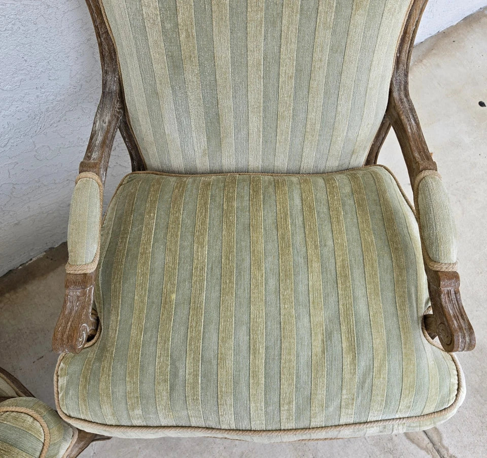 Plush Velvet French Country Fauteuil Armchairs Pair