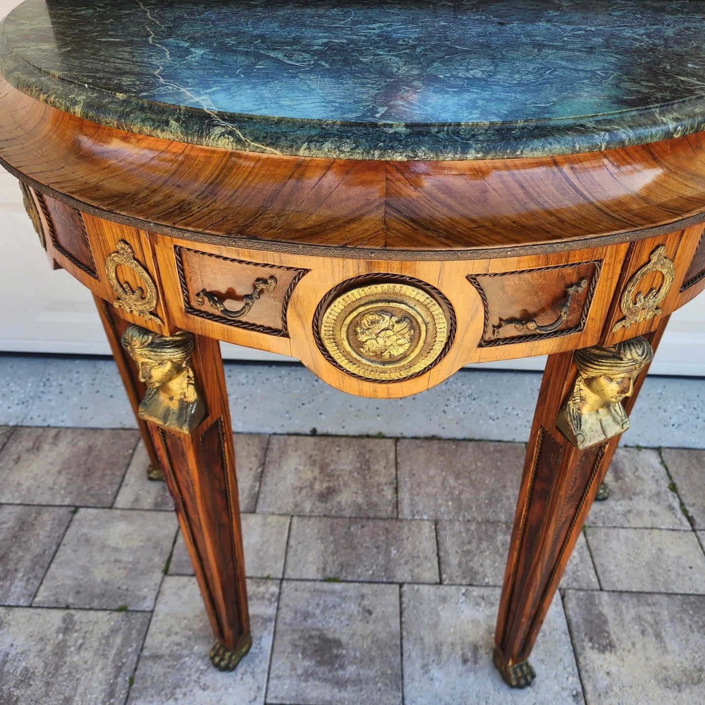 French Empire Style Console Marble Entry Table & Mirror
