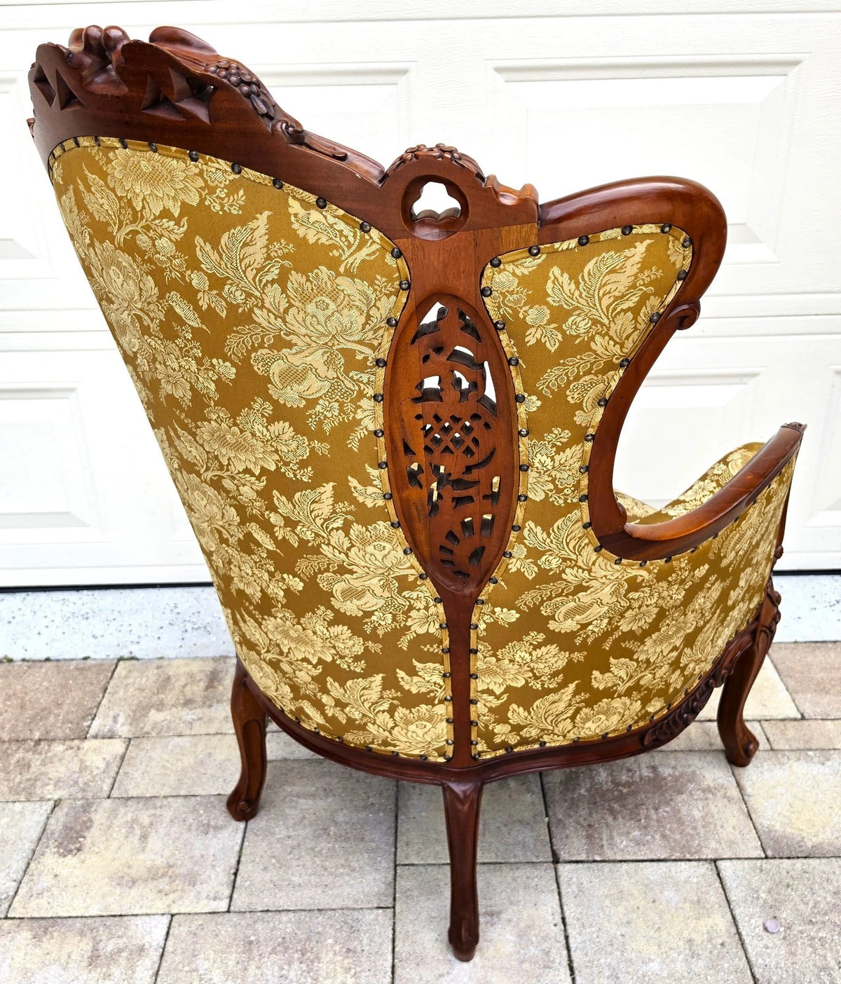 Victorian Rococo Revival Carved Bird Crest Music Room Wingback Armchair