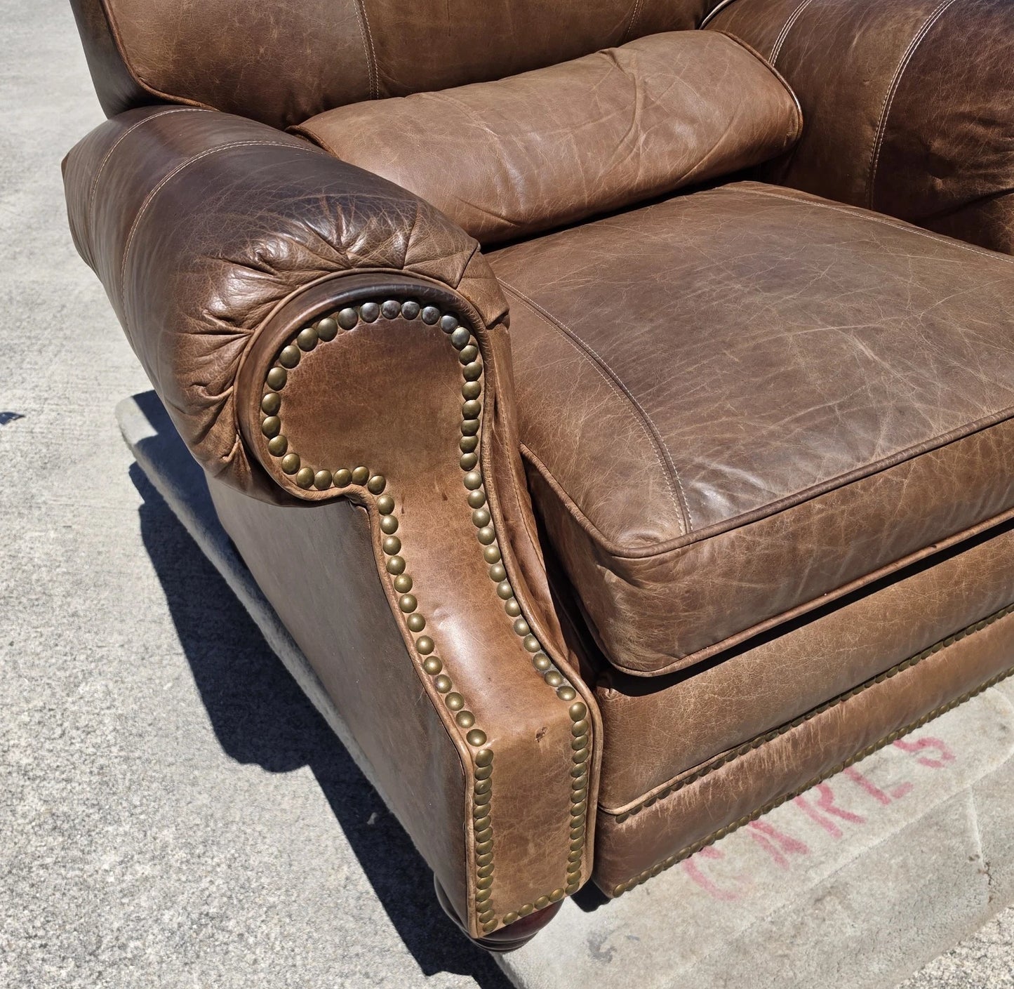 Vintage Barcalounger Saddle Leather Recliner with Continuous Lumbar Support