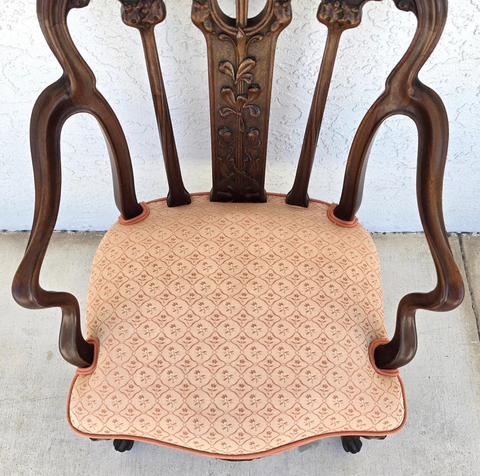 19th Century Antique Art Nouveau Edwardian Carved Walnut Armchair