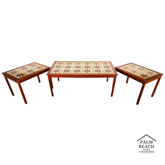 MCM Danish Teak & Tile Coffee & Side Tables 1960s Set of 3