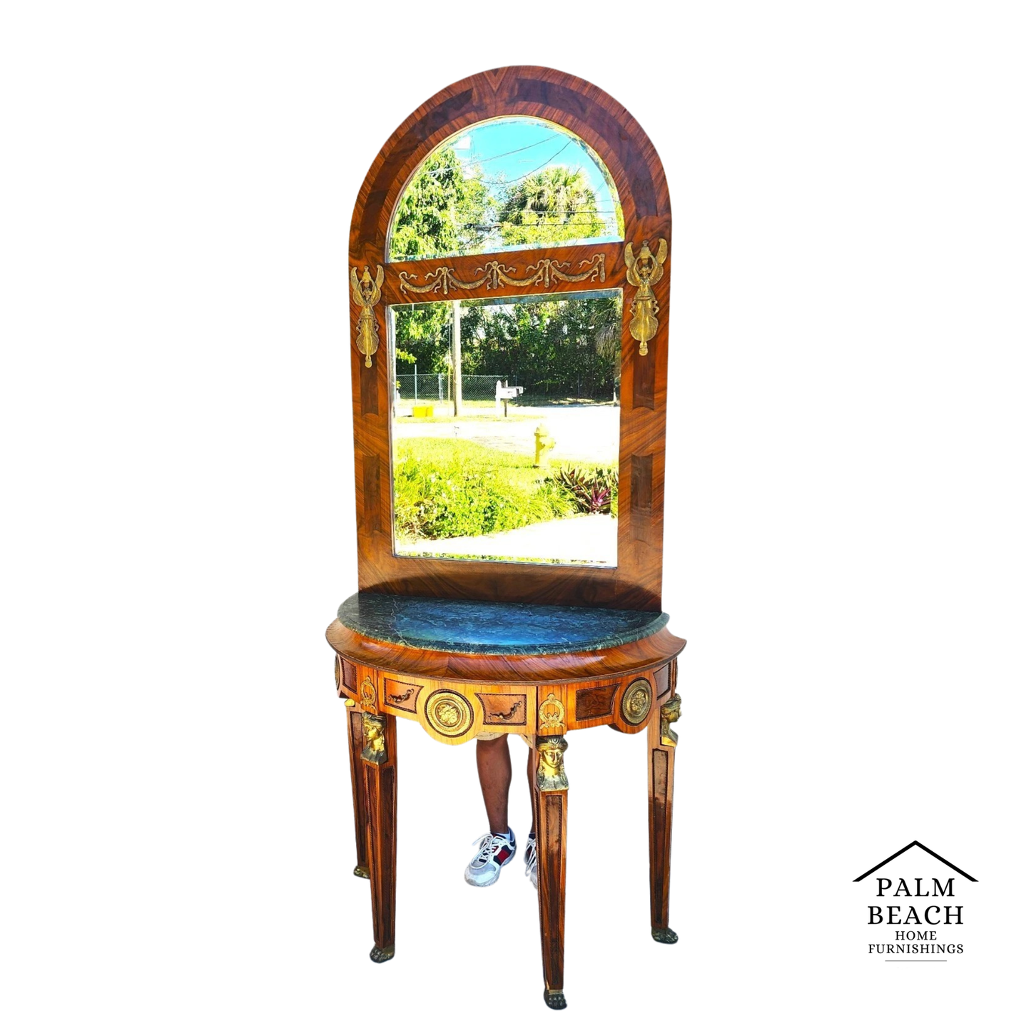 French Empire Style Console Marble Entry Table & Mirror