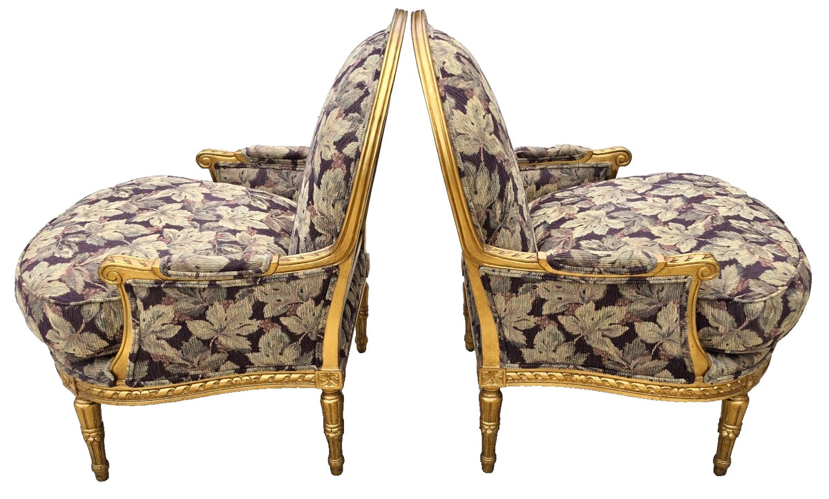 D & D Building NYC French Louis XVI Style Giltwood Oversized Bergère Armchairs