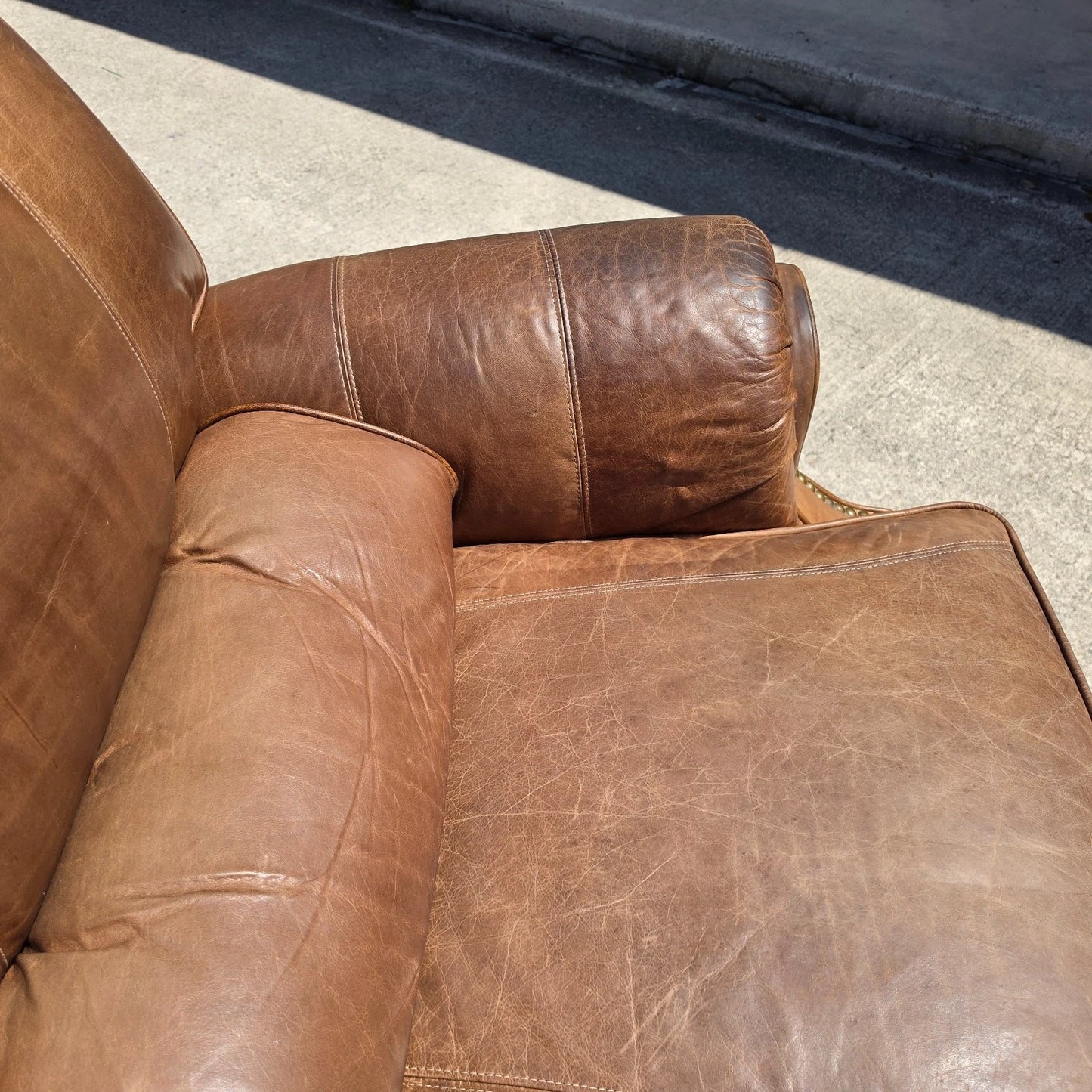 Vintage Barcalounger Saddle Leather Recliner with Continuous Lumbar Support