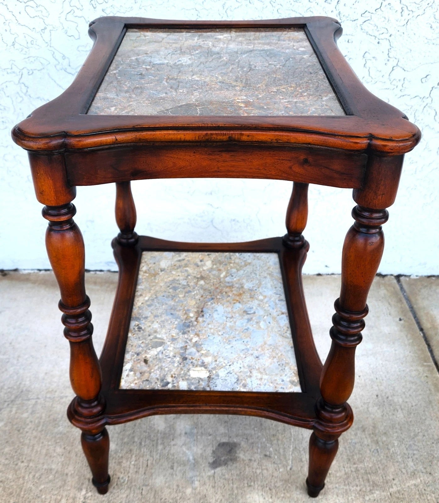 Theodore Alexander 2 Tier Mahogany & Marble Side Lamp Table With Pullout Top