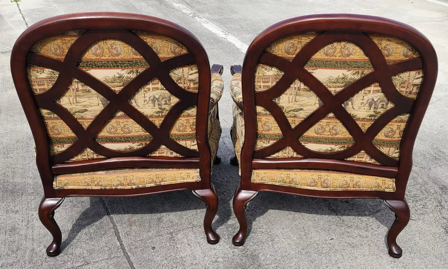 Lexington Armchairs Asian African Style Elephants Monkeys