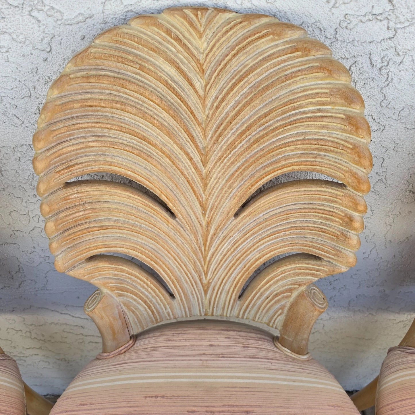 Vintage Venetian Grotto Style Carved Wood Palm Leaf Dining Chairs Set of 4