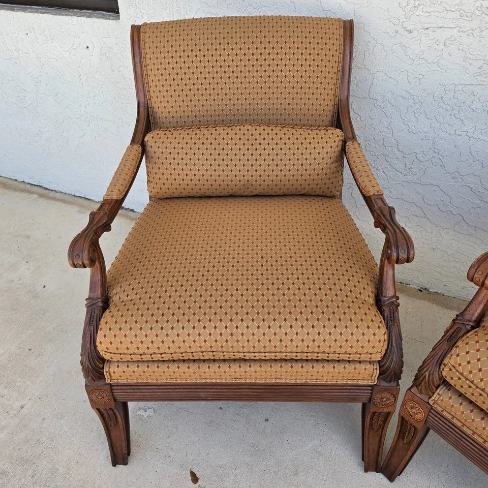 Ethan Allen Regency Style Bergere Lounge Armchairs Pair