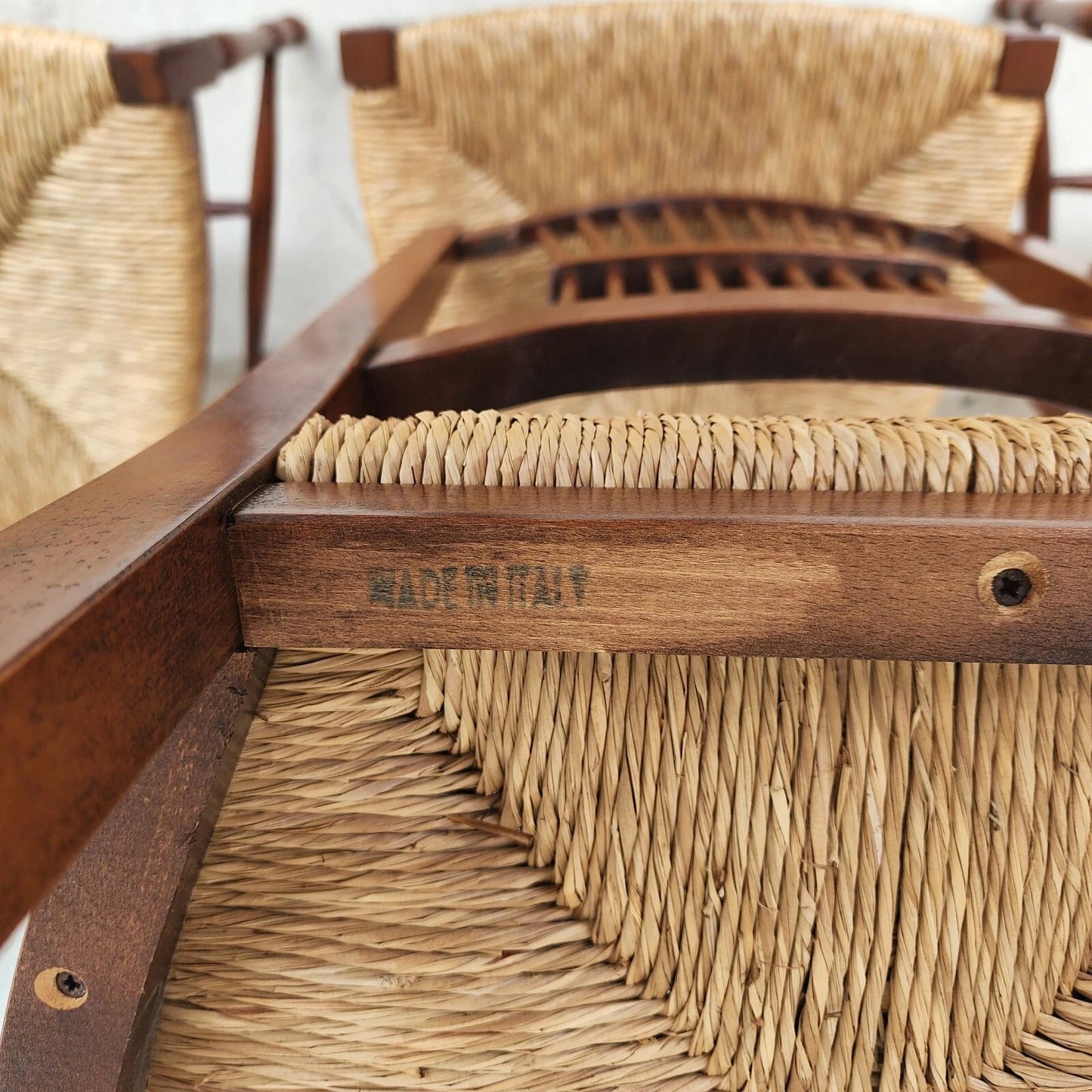 French Country Dining Chairs Rush Seats Wheat Backs with Cushions Set of 8