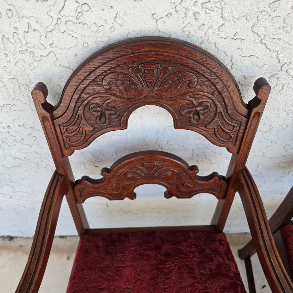 Antique English Oak Tudor Jacobean Dining Chairs 1930's Set of 4