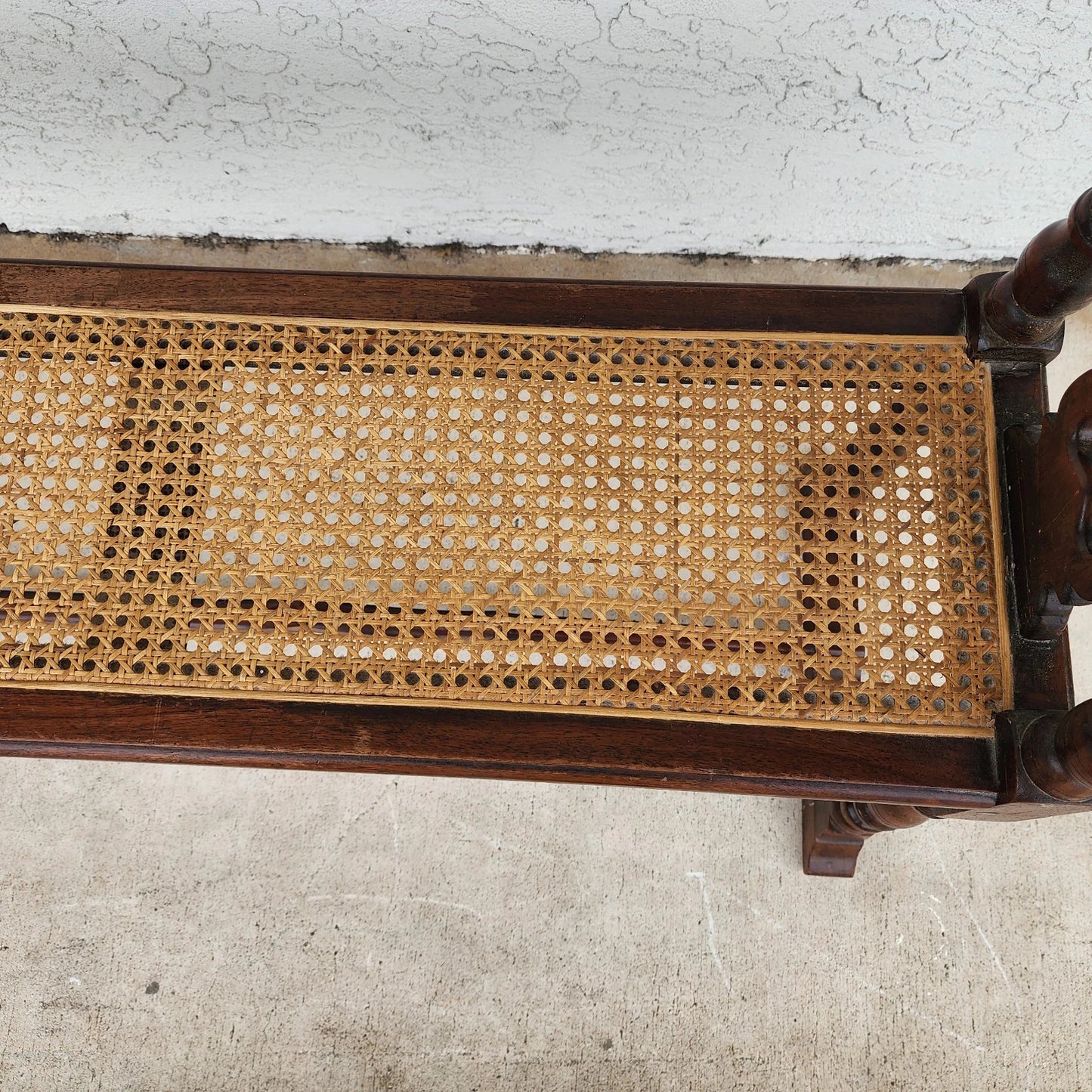 Antique English Walnut & Cane Window Bench