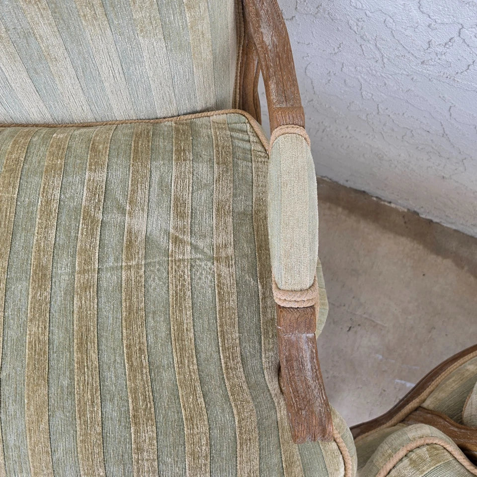 Plush Velvet French Country Fauteuil Armchairs Pair