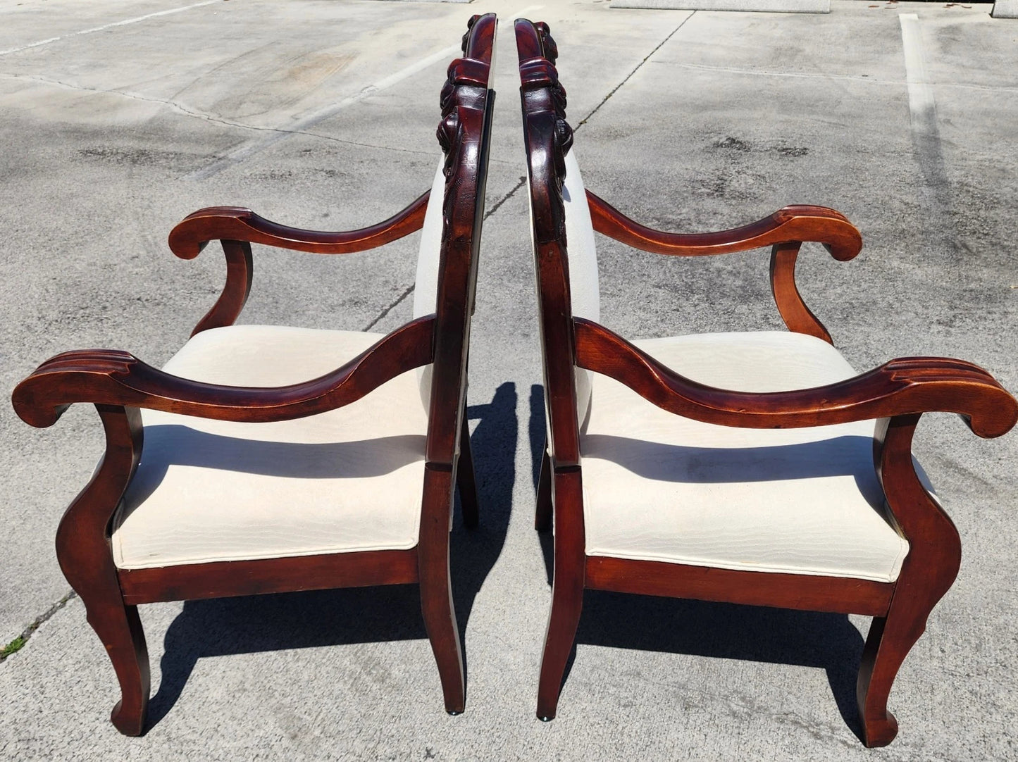 Antique Asian Rosewood Carved Foo Dogs Armchairs Set of 2