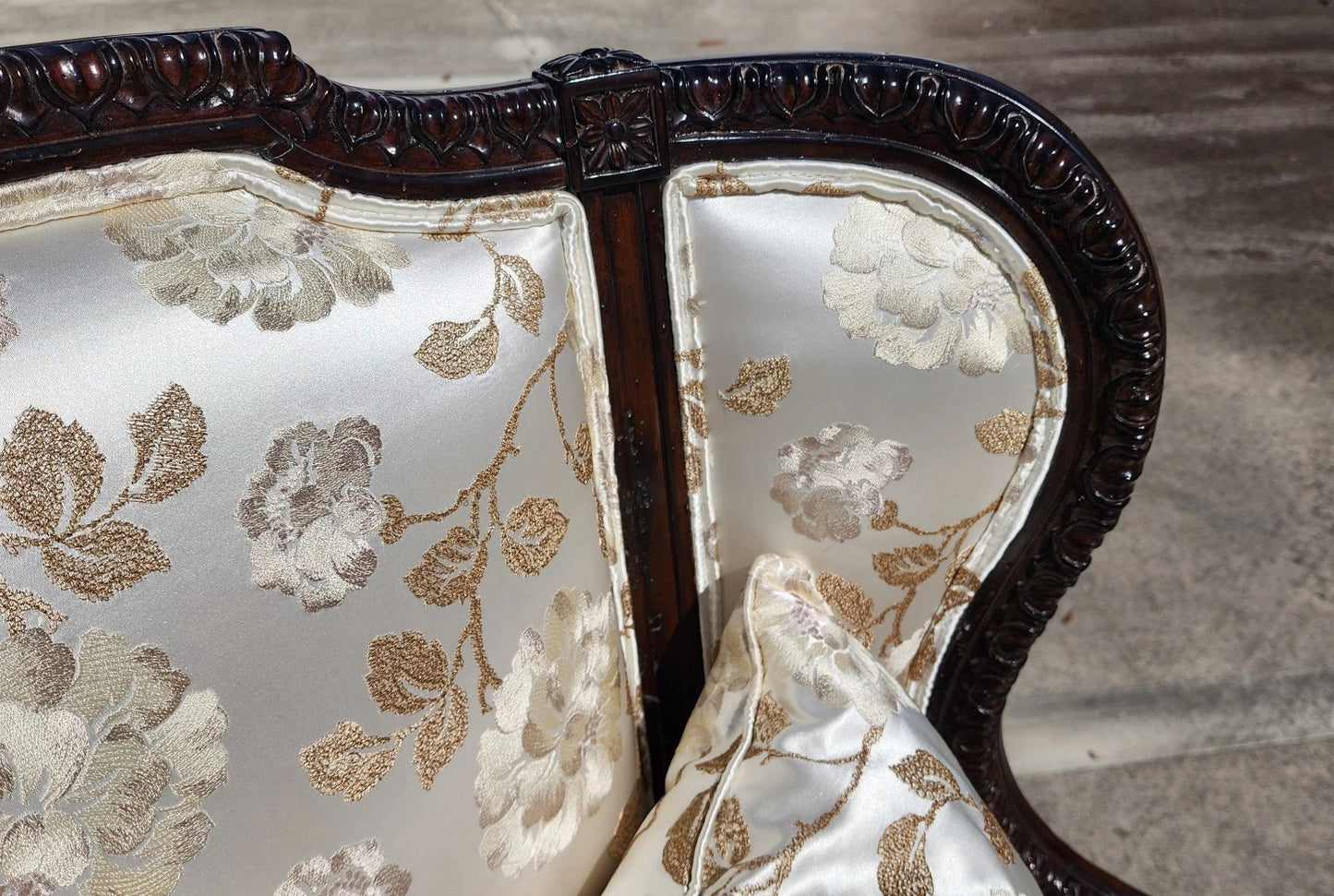 Marge Carson Wingback Chair Embroidered Silk with 7 Pillows