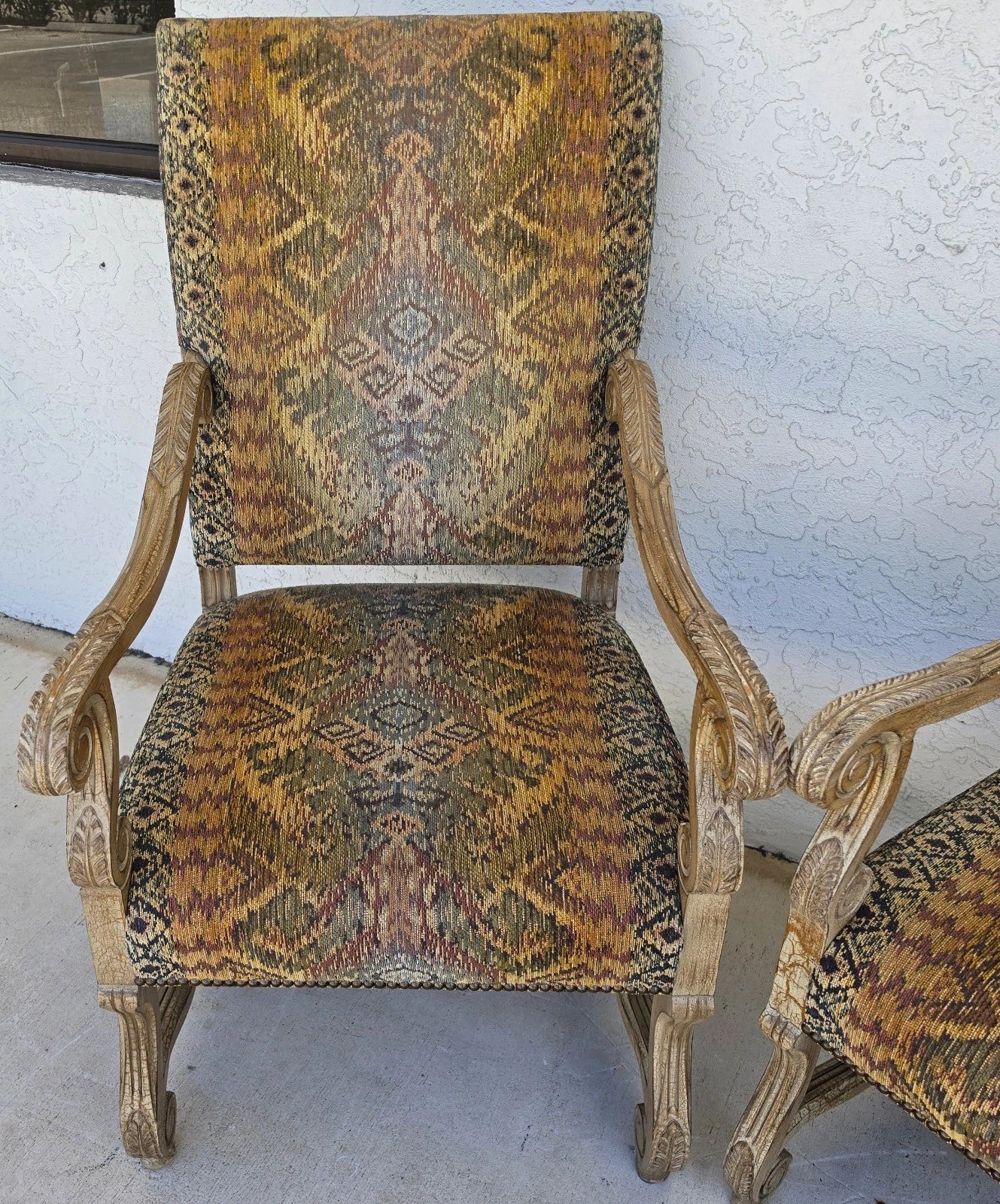 CENTURY FURNITURE French Louis XIII Os de Mouton Armchairs a Pair