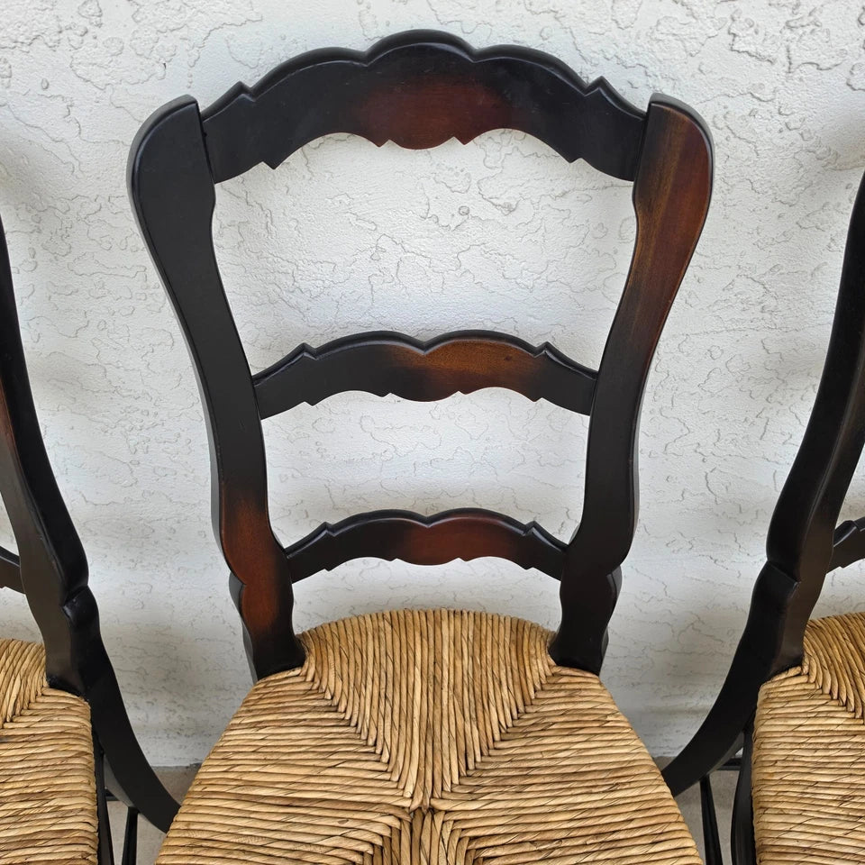 French Country Ladderback Rush Seat Dining Chairs Set of 4