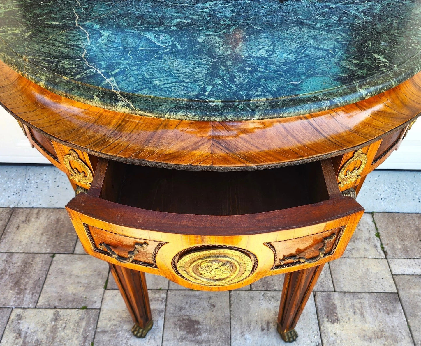 French Empire Style Console Marble Entry Table & Mirror