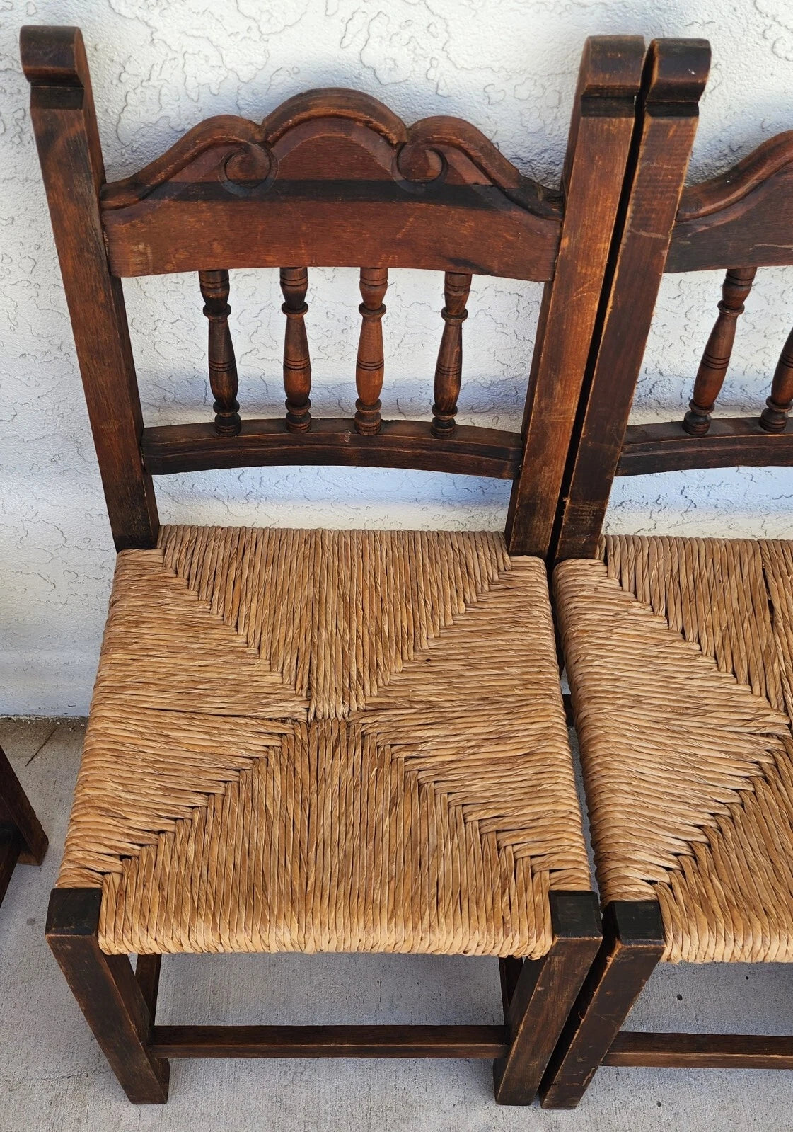 Vintage Rustic Lancashire Chairs Rush Seats