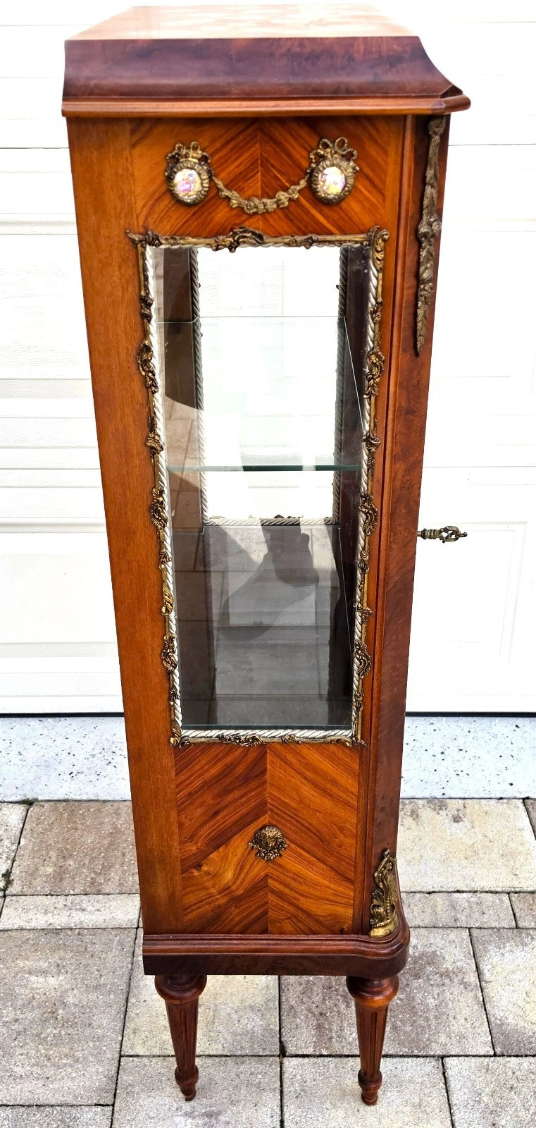 French Louis XVI Vernis Martin Style Vitrine Display Cabinet Gilt Bronze Mounts