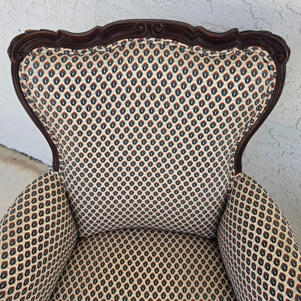 Pair of Antique French Provincial Louis XV Walnut Bergere Armchairs