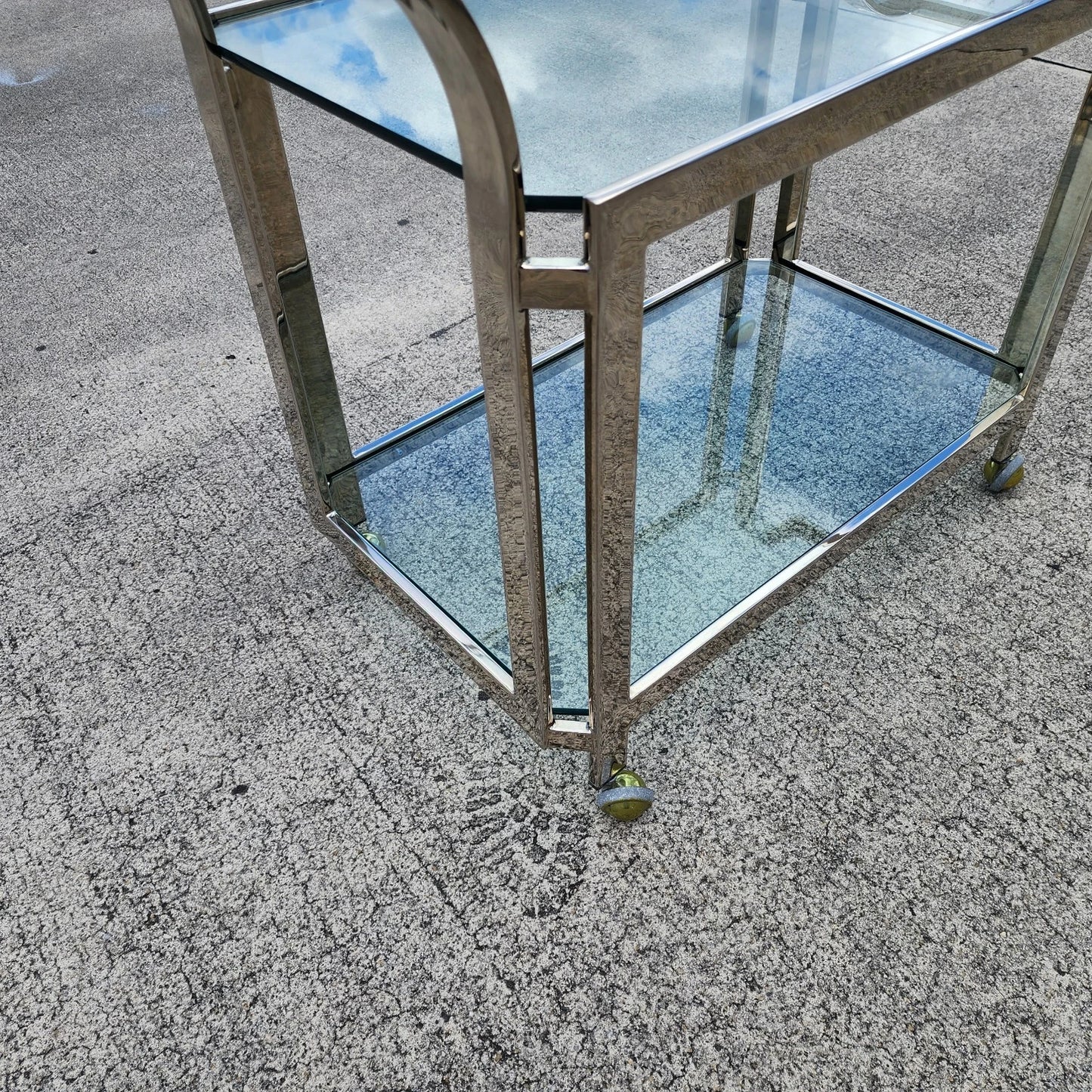 MCM Milo Baughman Style Chrome Bar Serving Cart 1970s