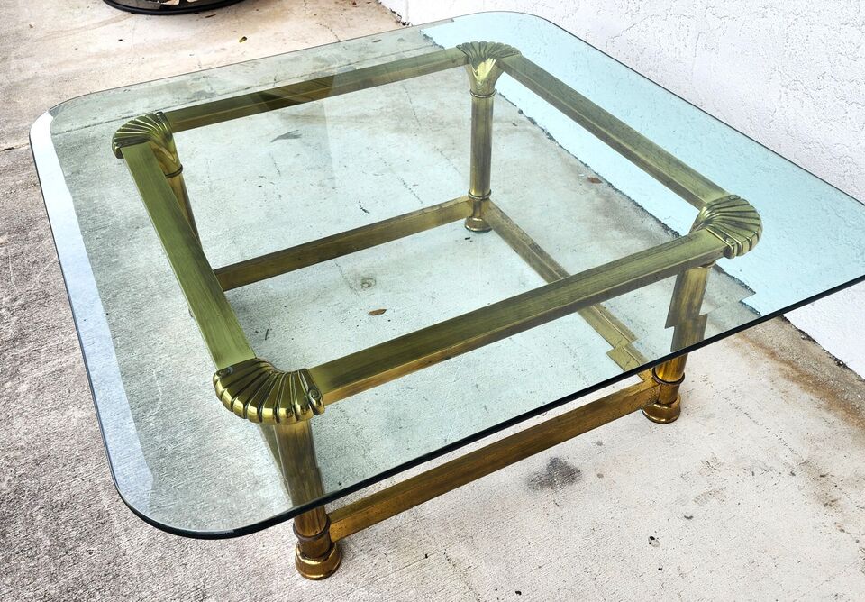 Mastercraft Style Coffee Table Brass Glass 1970s