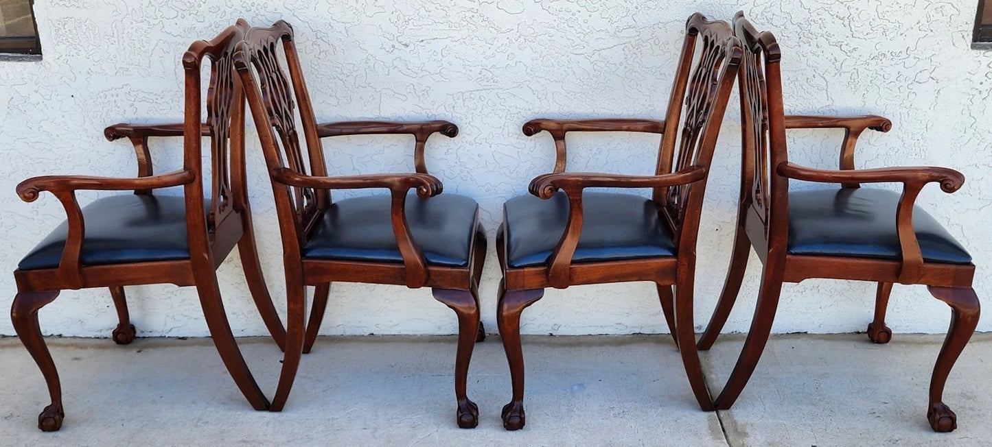 Councill Chippendale Mahogany & Leather Dining Chairs Set of 4
