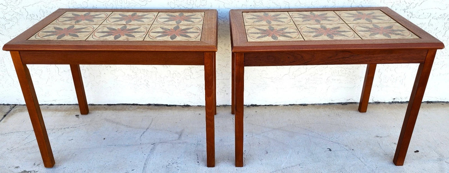 MCM Danish Teak & Tile Coffee & Side Tables 1960s Set of 3