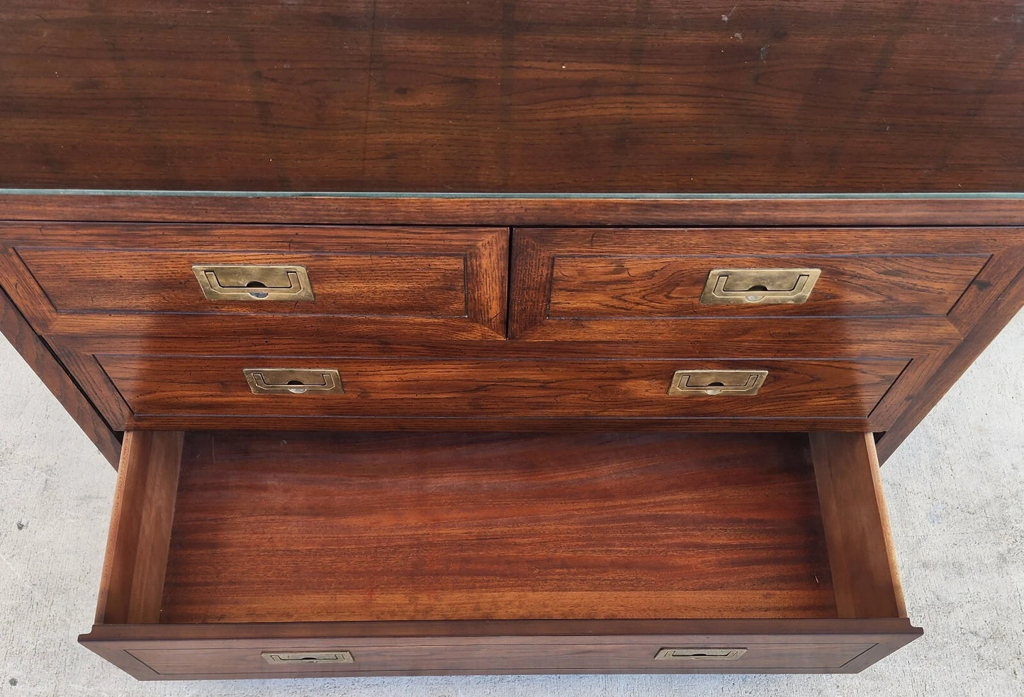 Henredon Chest Dresser Campaign Glass Top