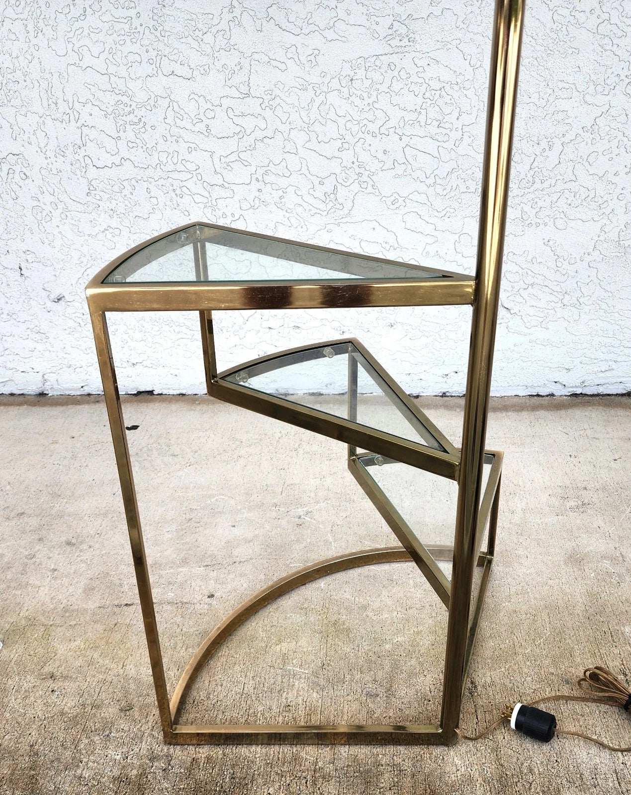 Vintage MCM Floor Lamp Table 3 Tier Step Brass & Glass