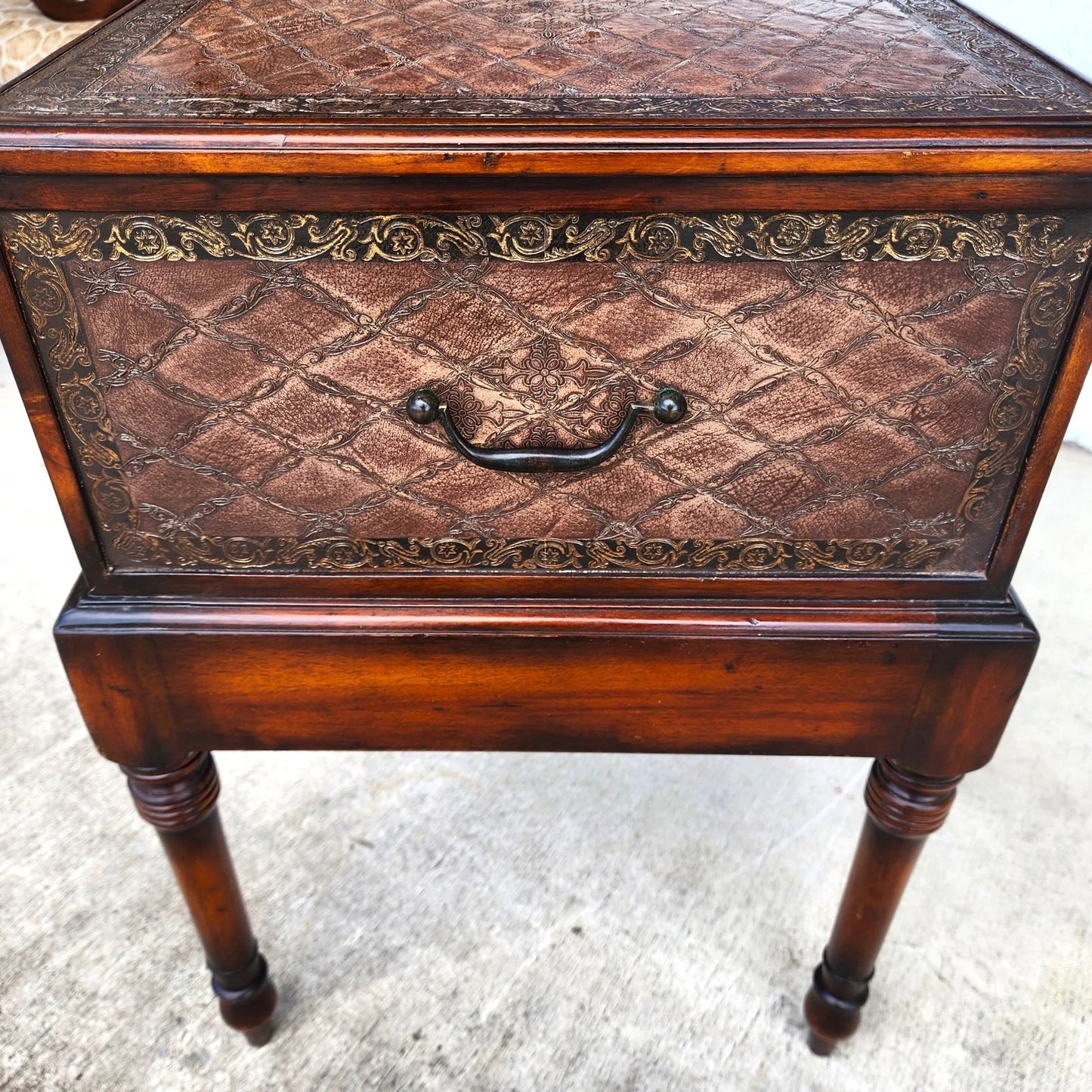 Theodore Alexander Leather Wrapped Side Accent Table