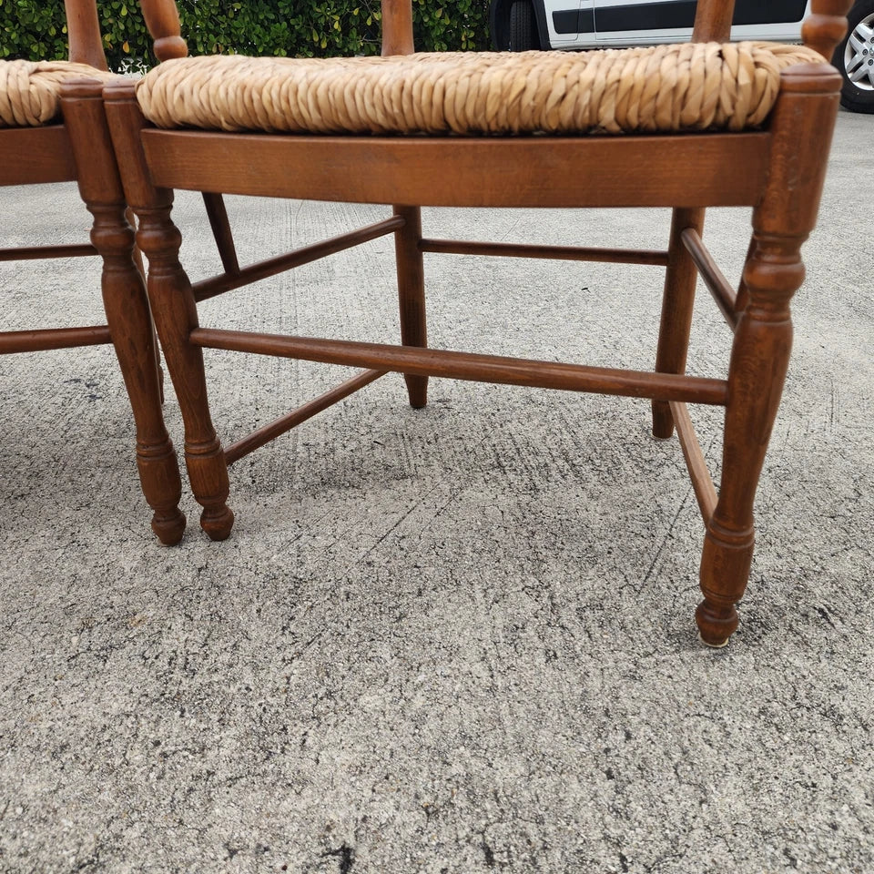 Vintage Ladder Back Rush Seat Dining Chairs Set of 4