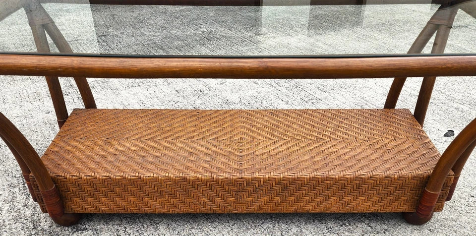 Vintage French Bamboo Wicker Coffee Table