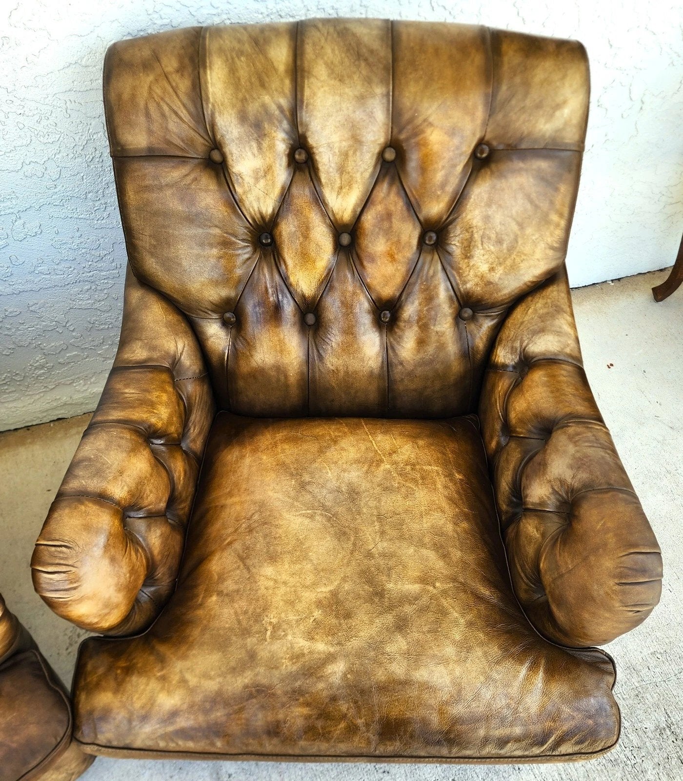 Top Grain Leather Club Chairs Pair