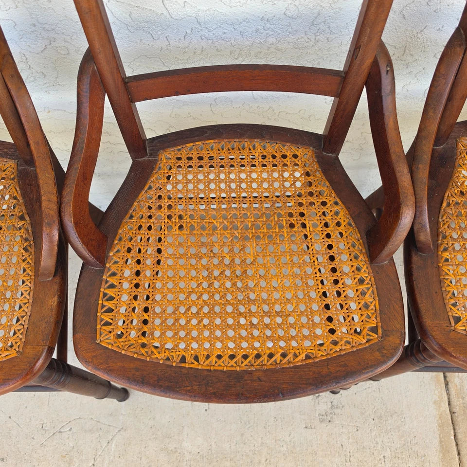 Antique Walnut Victorian Spindle Back Cane Seat Dining Chairs Set of 6