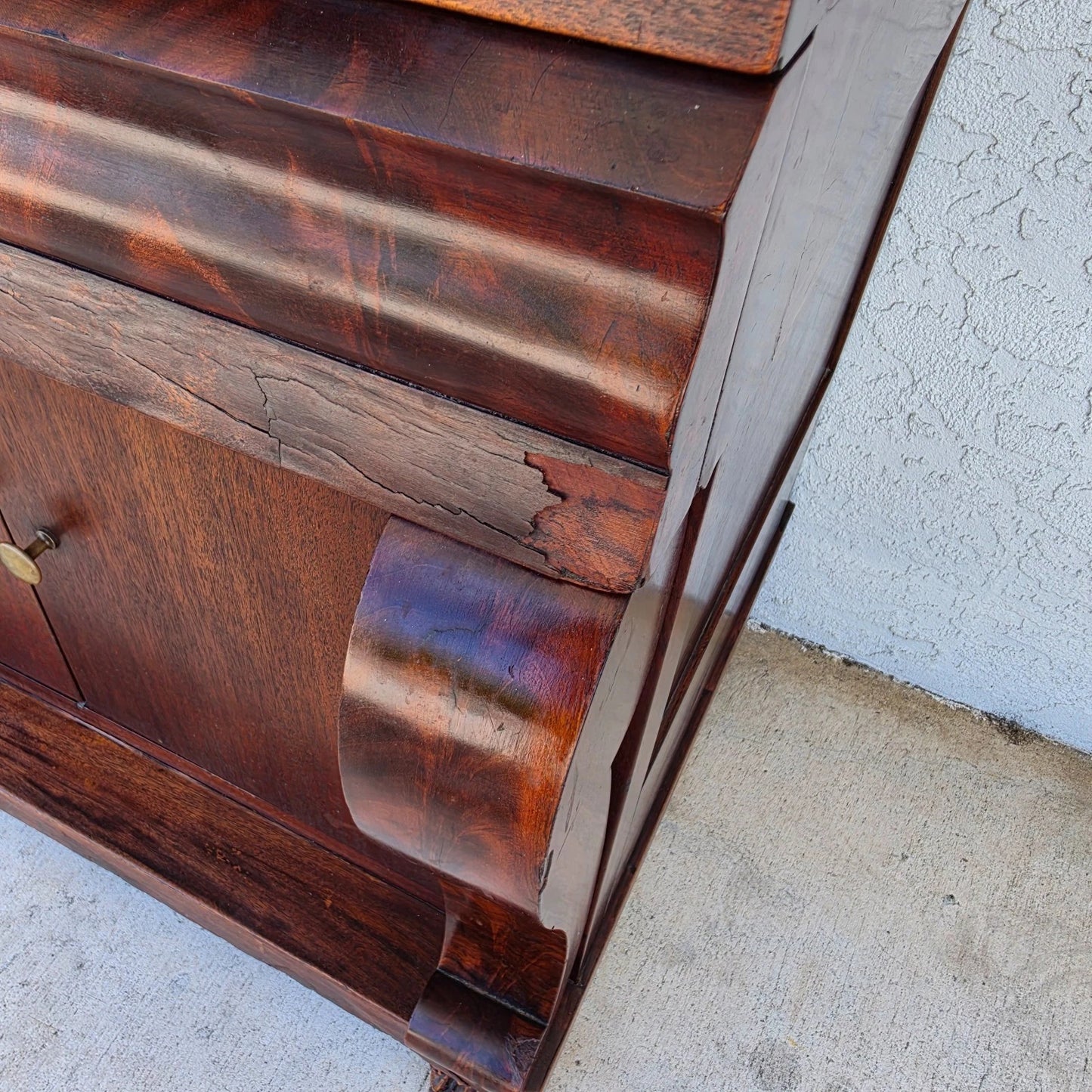 19th Century American Empire Flame Mahogany & Marble Cabinet Side Table