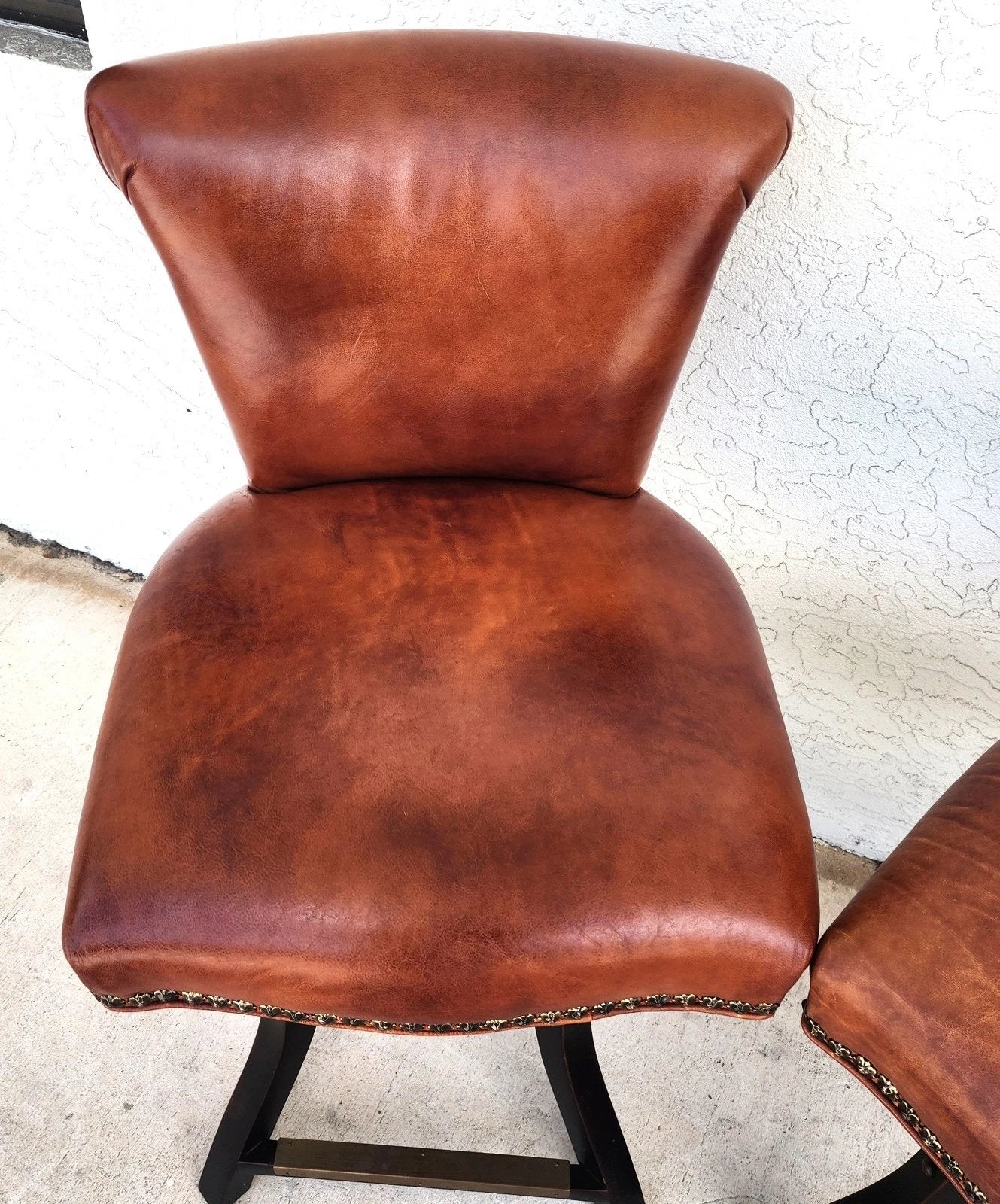 Top Grain Leather Swivel Counter Stools Pair