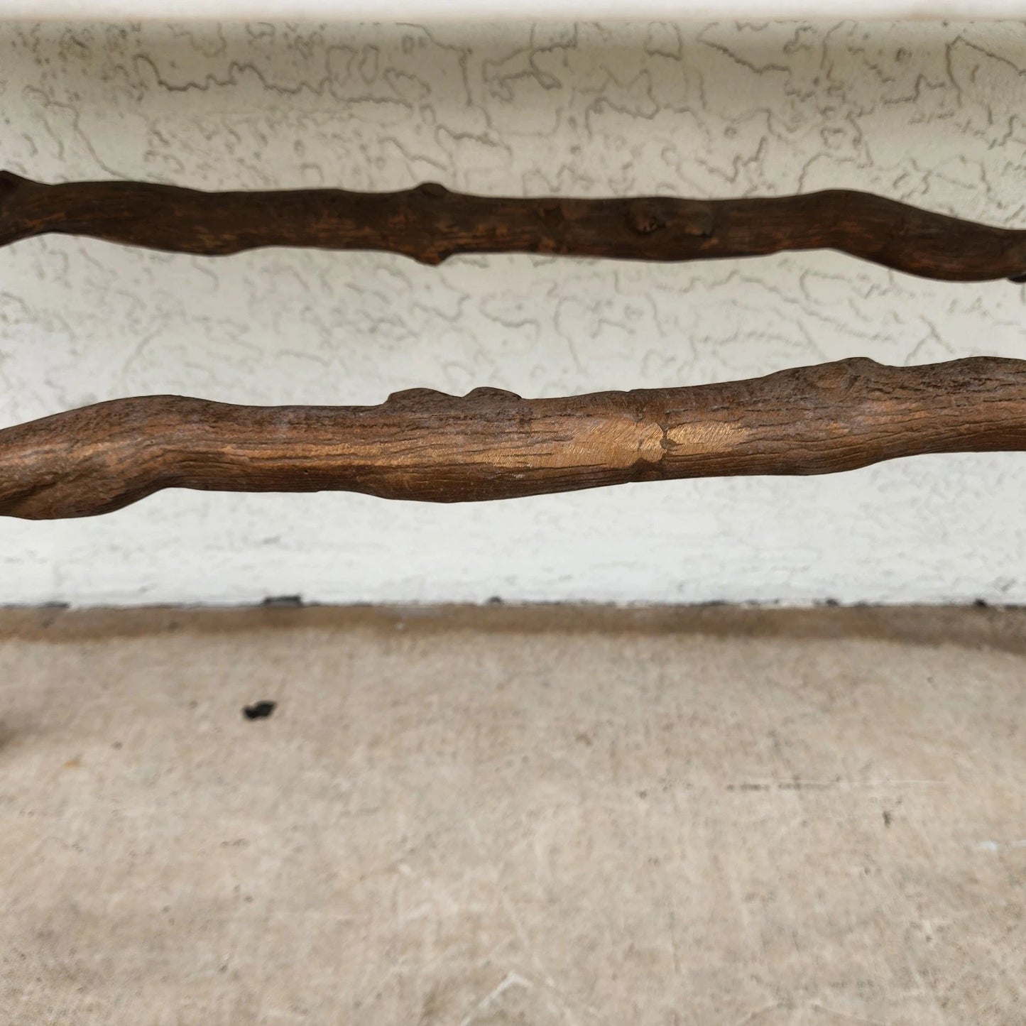 Vintage French Rustic Metal & Marble Faux Bois Branch Console Sofa Table