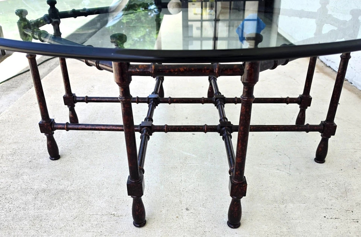 Vintage Baker Style Tortoise Shell Faux Bamboo & Glass Coffee Table