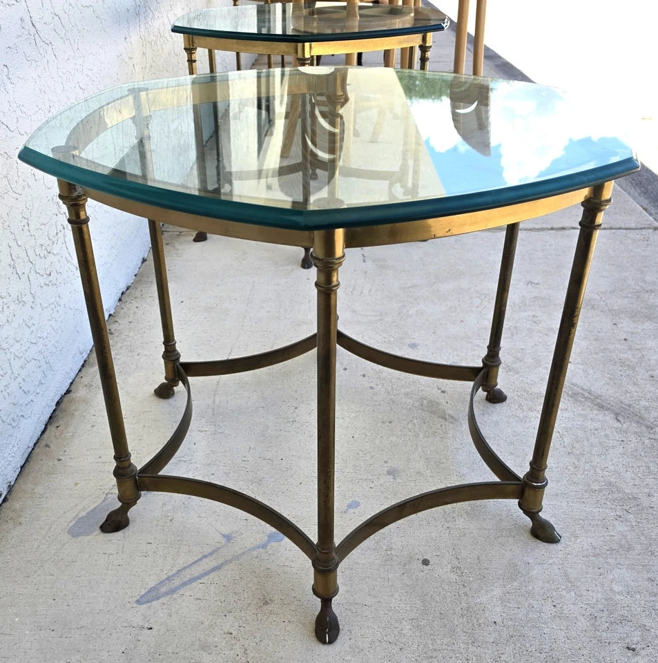 Vintage Labarge Side Table Brass Glass Hoof Footed Octagonal