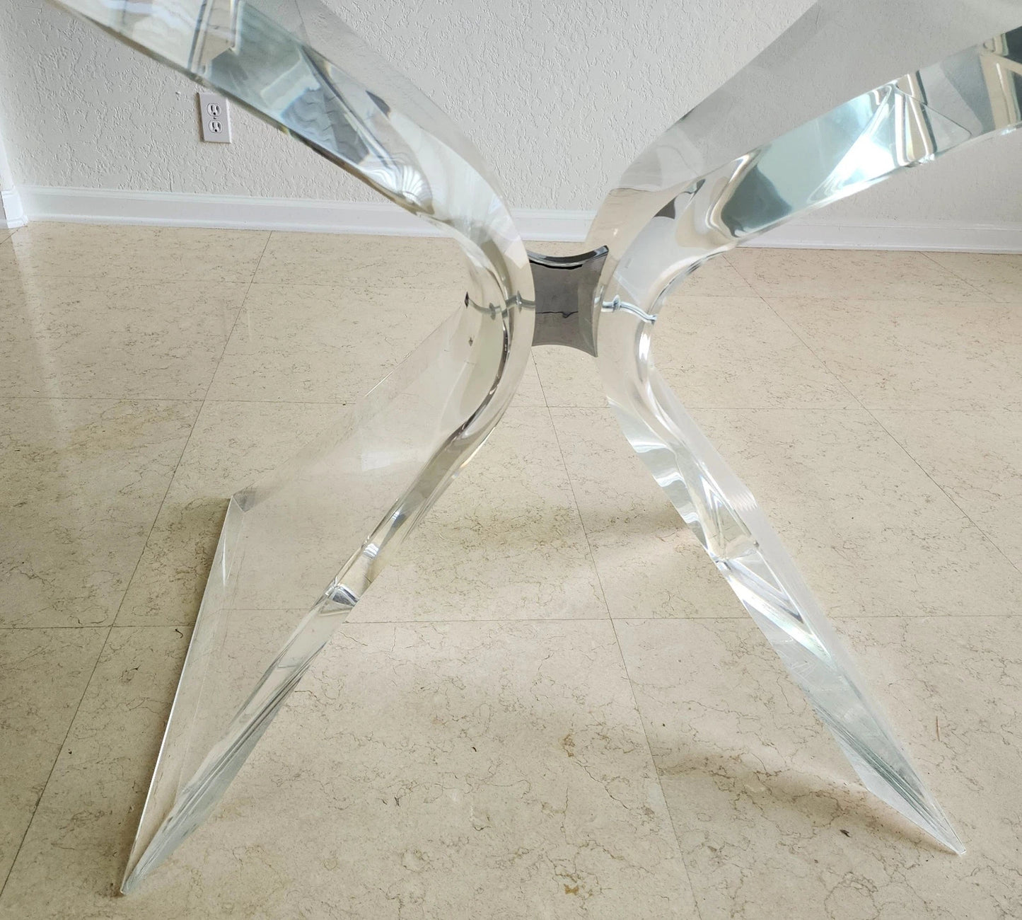 Lion in Frost Lucite & Glass Dining Table Signed 1970s